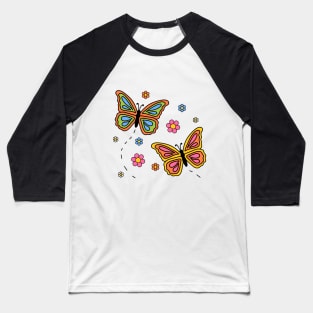 Groovy Colorful Butterflies Baseball T-Shirt